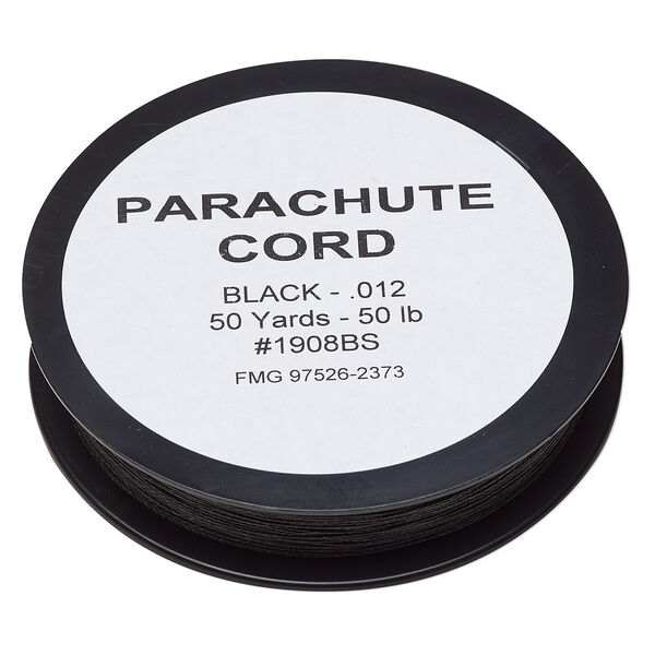 Thread, Spectra®, ultra high molecular weight polyethylene parachute, black, 0.012 inch, 50-pound test. Sold per 50-yard spool. image number 0