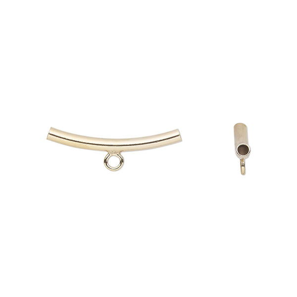 Bead, 14Kt gold-filled, 20x2mm curved tube with loop. Sold individually. image number 0