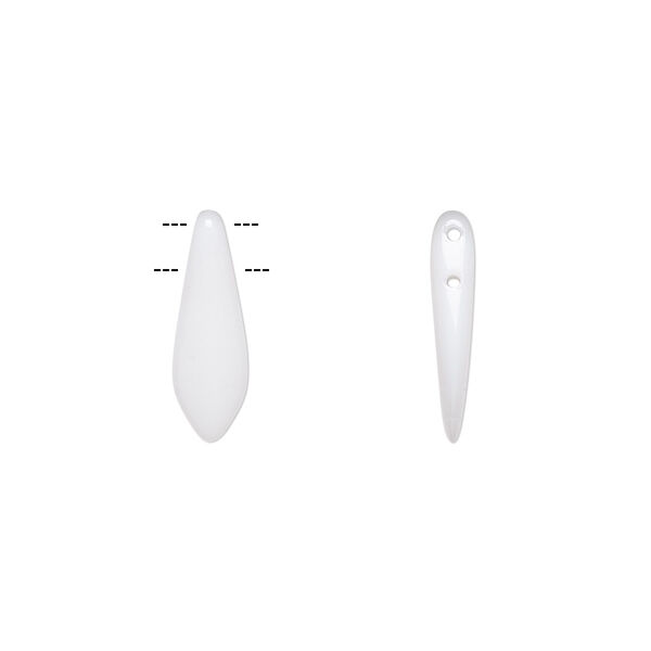 Bead, Czech pressed glass, opaque white, 16x5mm top-drilled dagger with 2 holes. Sold per pkg of 20. image number 0