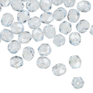 Czech fire-polished glass 1pkg60, faceted round bead dipped décor translucent light blue 6mm