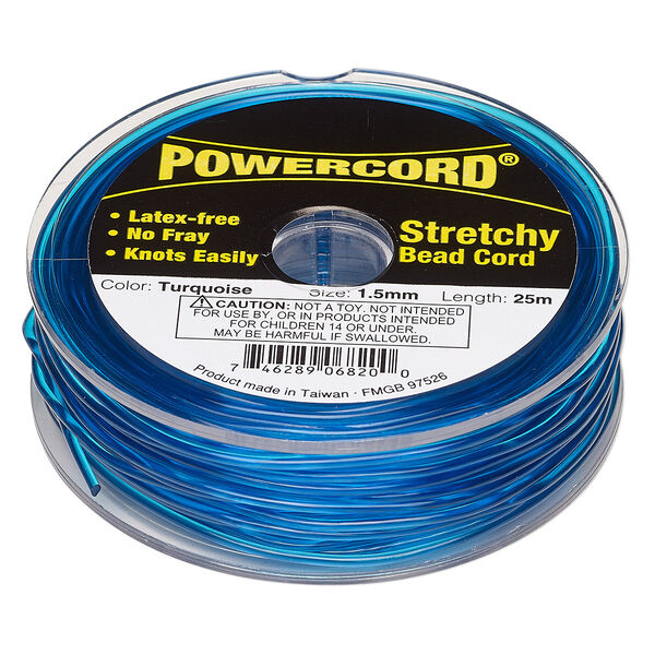 Cord, Powercord®, elastic, turquoise, 1.5mm, 22-pound test. Sold per 25-meter spool. image number 0
