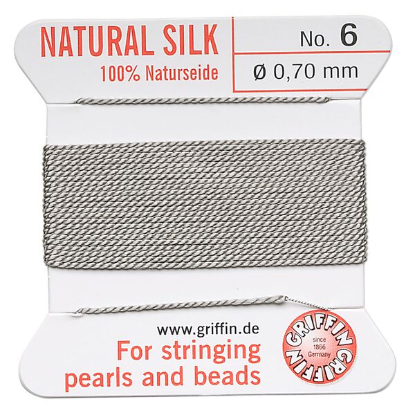 Thread, Griffin, silk, grey, size #6. Sold per 2-meter card (approximately 78 inches). image number 0