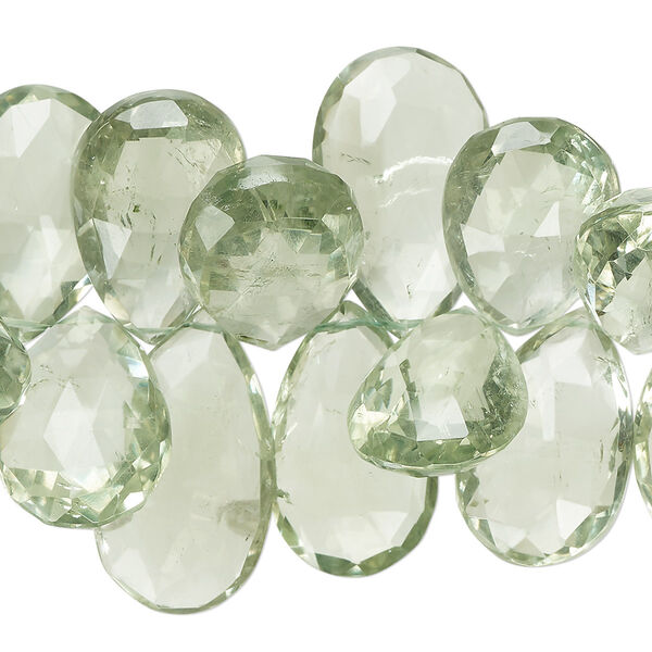 Bead, green quartz (heated), 17x11mm-24x17mm hand-cut top-drilled faceted puffed teardrop, B+ grade, Mohs hardness 7. Sold per 7-inch strand, approximately 40 beads. image number 0