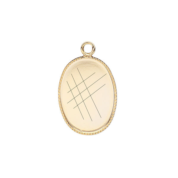 Drop, gold-plated brass, 19x14mm oval with beaded edge and 18x13mm oval bezel setting. Sold per pkg of 6. image number 0