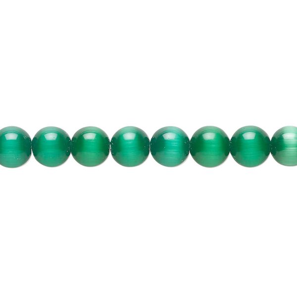Bead, fiber optic glass, green, 6mm round. Sold per 14-inch strand, approximately 60 beads. image number 0
