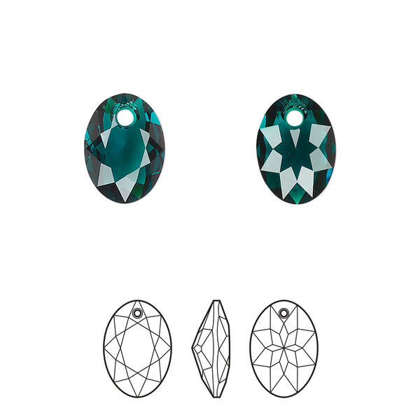 Drop 48pk emerald, Swarovski® 11.5mm pendant elliptic cut 6438 image number 0