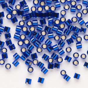 Seed bead, Delica®, glass, pkg/7.5g, #8 round, transparent silver-lined cobalt (DBL-0047).