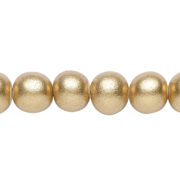 Bead, painted Taiwanese cheesewood (coated), metallic gold, 9-10mm round. Sold per pkg of (2) 15-1/2" to 16" strands. image number 0