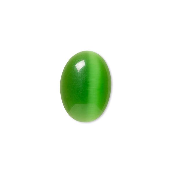 Cabochon, cat's eye glass (fiber optic glass), green, 18x13mm calibrated oval, quality grade. Sold per pkg of 6. image number 0