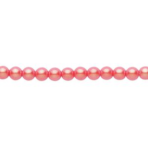 Bead, Czech pearl-coated glass druk, opaque iridescent coral, 4mm round. Sold per 15-1/2" to 16" strand.