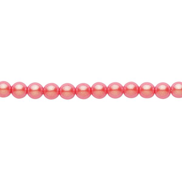 Bead, Czech pearl-coated glass druk, opaque iridescent coral, 4mm round. Sold per 15-1/2" to 16" strand. image number 0