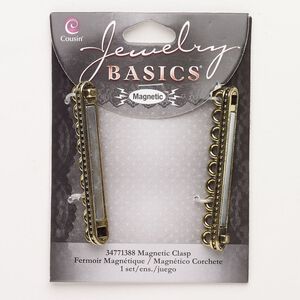 Clasp magnetic 1pkg1 "pewter" (zinc alloy), 57x8mm rectangle, antique gold-finished 7-strand