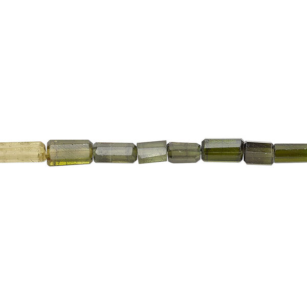 Bead, green tourmaline (natural), shaded, 3x2mm-12x4mm hand-cut faceted round tube, B grade, Mohs hardness 7 to 7-1/2. Sold per 12-inch strand. image number 0