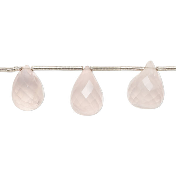 Rose quartz 1pkg11, hand-cut top-drilled micro-faceted briolette bead natural graduated 9x6mm-14x9mm image number 0