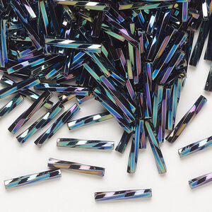 Bead, Miyuki, bugle bead, glass, pkg/50 g, 12x2mm center-drilled twisted, metallic iris opaque variegated blue (TW-455).
