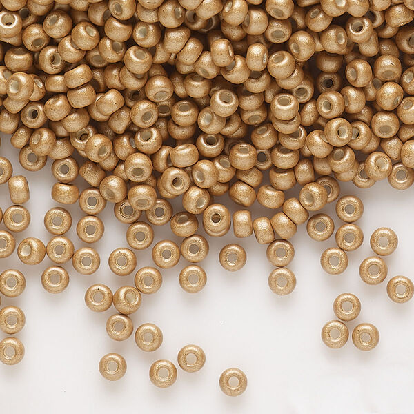 Seed bead, Miyuki, glass, pkg/50g, #8 rocaille, opaque matte galvanized mead, (RR-2082). image number 0