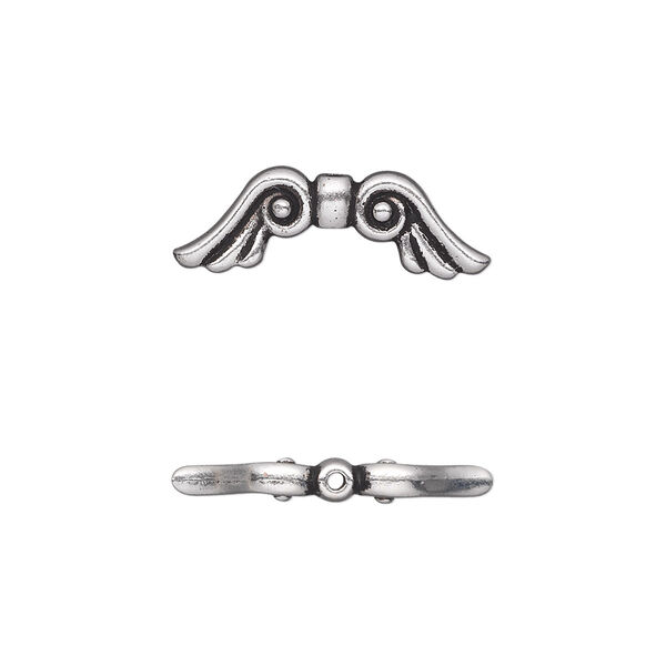 Bead, TierraCast®, antique silver-plated pewter (tin-based alloy), 21x7mm double-sided wing. Sold per pkg of 20. image number 0