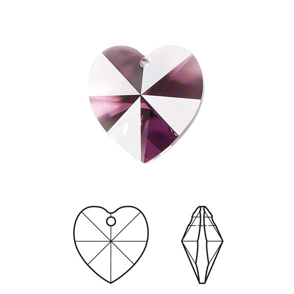 Drop 2pk amethyst, Crystal Passions® 18mm pendant heart 6228 image number 0