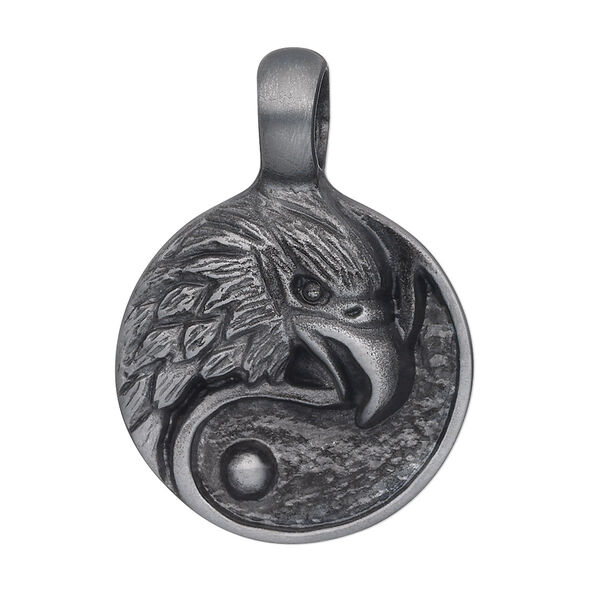 Pendant, Almost Jewelry™, antiqued "pewter" (zinc-based alloy), 36x24mm eagle flat round. Sold individually. image number 0