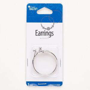 Hoop, steel, pkg/1 pair, 29mm round with hinged closure, silver finish.