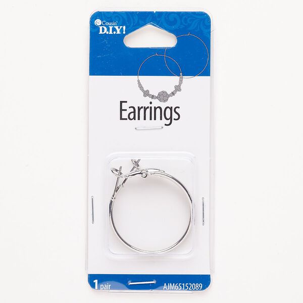Hoop, steel, pkg/1 pair, 29mm round with hinged closure, silver finish. image number 0