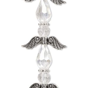 Bead, crystal and antique silver-plated "pewter" (zinc-based alloy), translucent clear AB, 23mm angel. Sold per pkg of 4.
