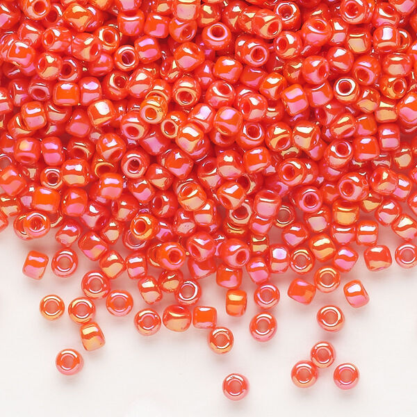 Seed bead, Dyna-Mites™, glass, opaque rainbow orange, #8 round. Sold per 40-gram pkg. image number 0