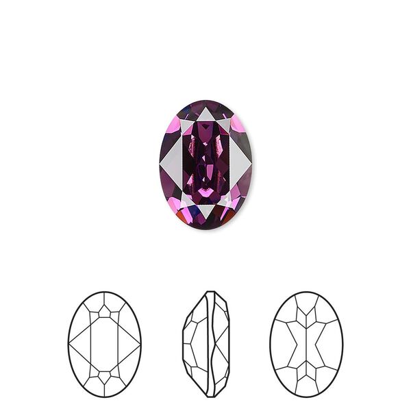 Fancy stone 12pk amethyst foil back, Crystal Passions® 14x10mm oval 4120 image number 0