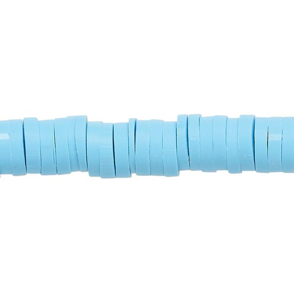 Bead, polymer clay, opaque turquoise, 8x2mm heishi. Sold per pkg of (2) 15-1/2" to 16" strands. image number 0