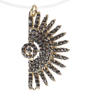 Focal, gold-finished "pewter" (zinc-based alloy) / gold-finished steel / glass, hemalyke black, 39x23.5mm single-sided fan with jump ring. Sold individually.