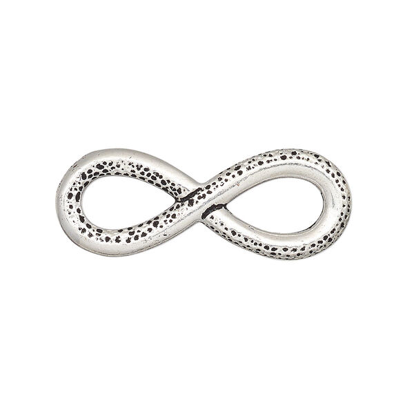 Focal, TierraCast®, antique silver-plated pewter (tin-based alloy), 32x12mm two-sided textured and smooth infinity with cutouts. Sold per pkg of 2. image number 0