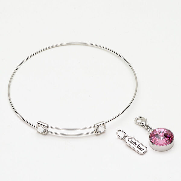 Bracelet bangle drop assortment 1pkg3 "pewter" (zinc-based alloy) / crystal, silver finish / pink tourmaline / clear 8 inches adjustable image number 0