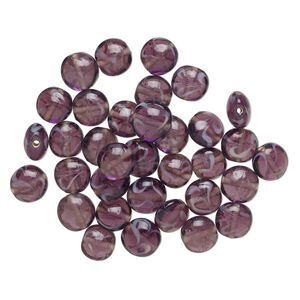Bead, lampworked glass, translucent purple, 12mm puffed flat round. Sold per 2-ounce pkg, approximately 30 beads.