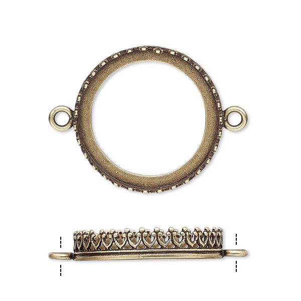 Link, JBB Findings, antiqued brass, 22mm round with open back and decorative trim, 20mm round bezel setting. Sold per pkg of 2. image number 0