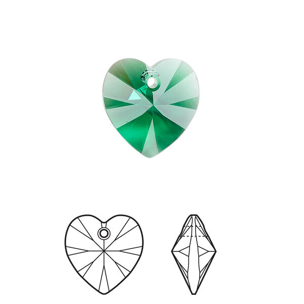 Drop 2pk majestic green, Crystal Passions® 14mm pendant heart 6228 image number 0