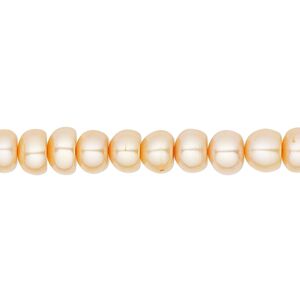 Pearl, cultured freshwater (dyed), apricot, 6-7mm button, C grade, Mohs hardness 2-1/2 to 4. Sold per 16-inch strand.