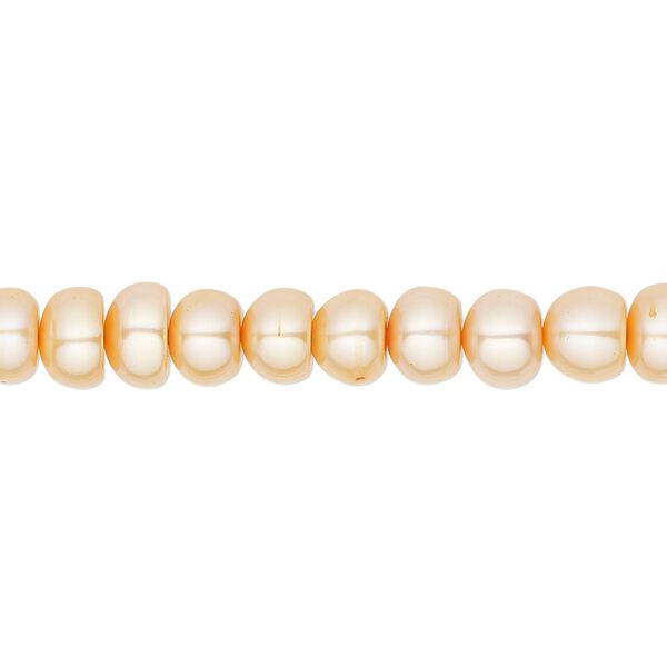 Pearl, cultured freshwater (dyed), apricot, 6-7mm button, C grade, Mohs hardness 2-1/2 to 4. Sold per 16-inch strand. image number 0