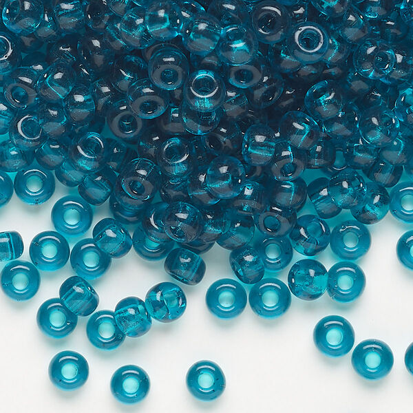 Seed bead, Miyuki, glass, pkg/25g, #6 rocaille, transparent teal (RR-2405). image number 0