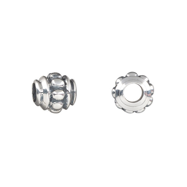 Bead, sterling silver, 9.5mm beaded rondelle. Sold individually. image number 0