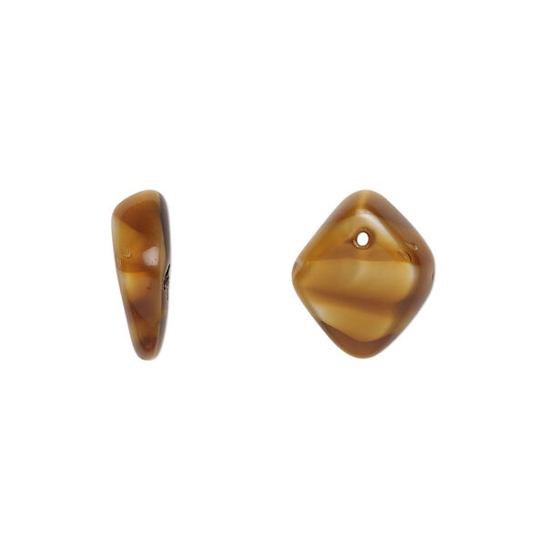Bead, Czech pressed glass, gold/black, 14x5mm diamond drop. Sold per 15" to 16" strand. image number 0