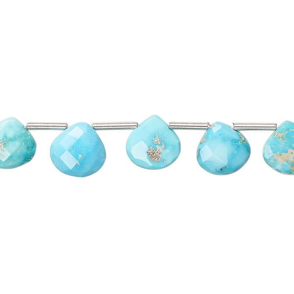 Imperial crown turquoise 1pkg19, hand-cut top-drilled faceted puffed teardrop bead natural B grade, 7-9mm image number 0