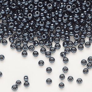 Seed bead, Preciosa Ornela Czech glass, pkg/50g, #8 rocaille, opaque hematite black, (49102).