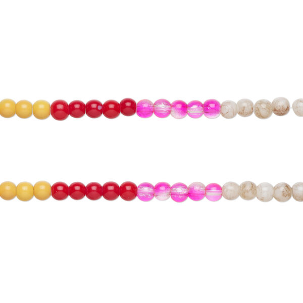 Bead, glass, opaque and translucent multi-pinks, 6mm round. Sold per pkg of (2) 7-inch strands, approximately 70 beads. image number 0