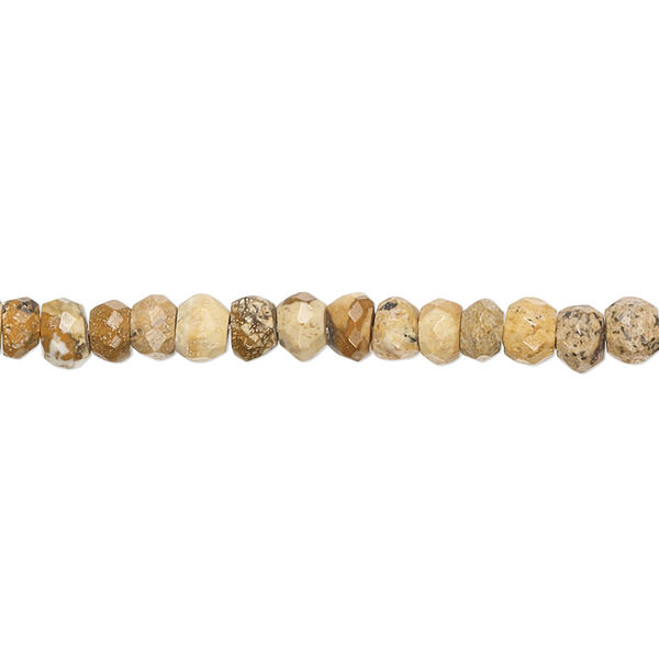Bead, picture jasper (natural), 4x2mm-5x4mm hand-cut faceted rondelle with 0.4-1.4mm hole, C grade, Mohs hardness 6-1/2 to 7. Sold per 10-inch strand. image number 0