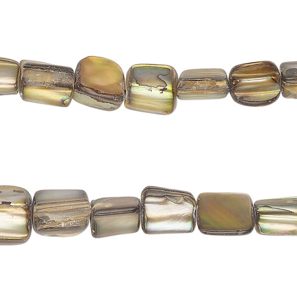 Bead, mother-of-pearl shell (dyed), brass, small to medium chip, Mohs hardness 3-1/2. Sold per pkg of (2) 15-inch strands. image number 0