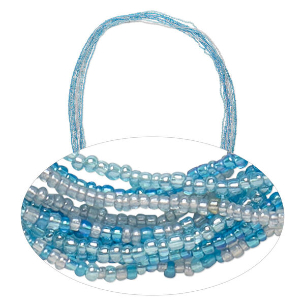 Necklace mix, glass seed beads, clear and blue tones with AB finish. Sold per pkg of (10) 36-inch continuous loops. image number 0