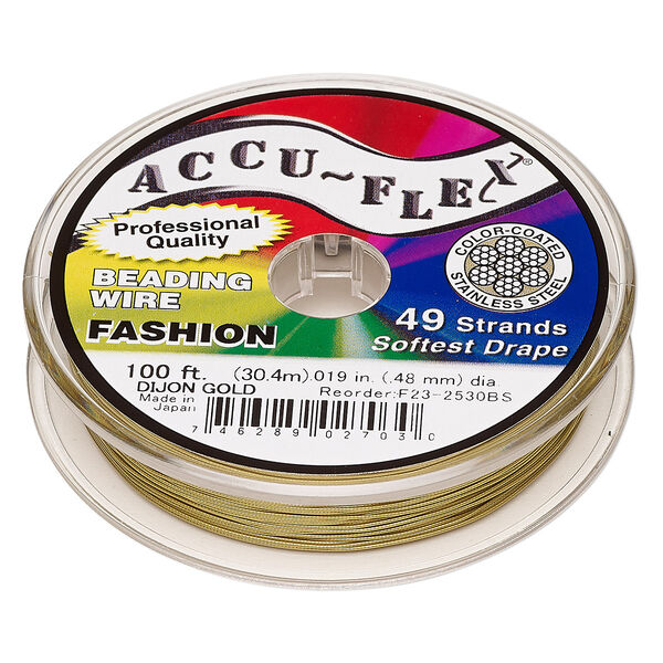 Beading wire, Accu-Flex®, nylon and stainless steel, Dijon gold, 49 strand, 0.019-inch diameter. Sold per 100-foot spool. image number 0