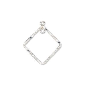 Drop, sterling silver-filled, 20x20mm double-sided hammered and textured open diamond with loop. Sold individually.