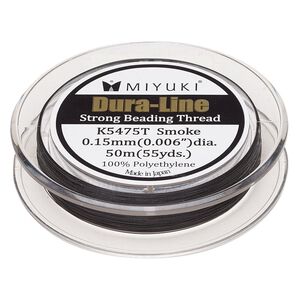 Thread, Miyuki Dura-Line, gel-spun polyethylene, smoke, 0.15mm diameter, 18-pound test. Sold per 50-meter spool.