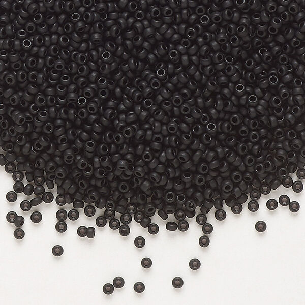 Seed bead, Miyuki, glass, pkg/35g, #15 rocaille, opaque matte black, (RR-401F). image number 0